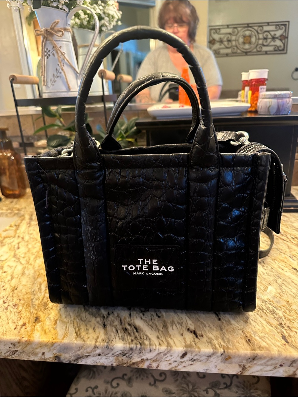 Marc Jacobs Black Croc-Embossed Tote Bag
